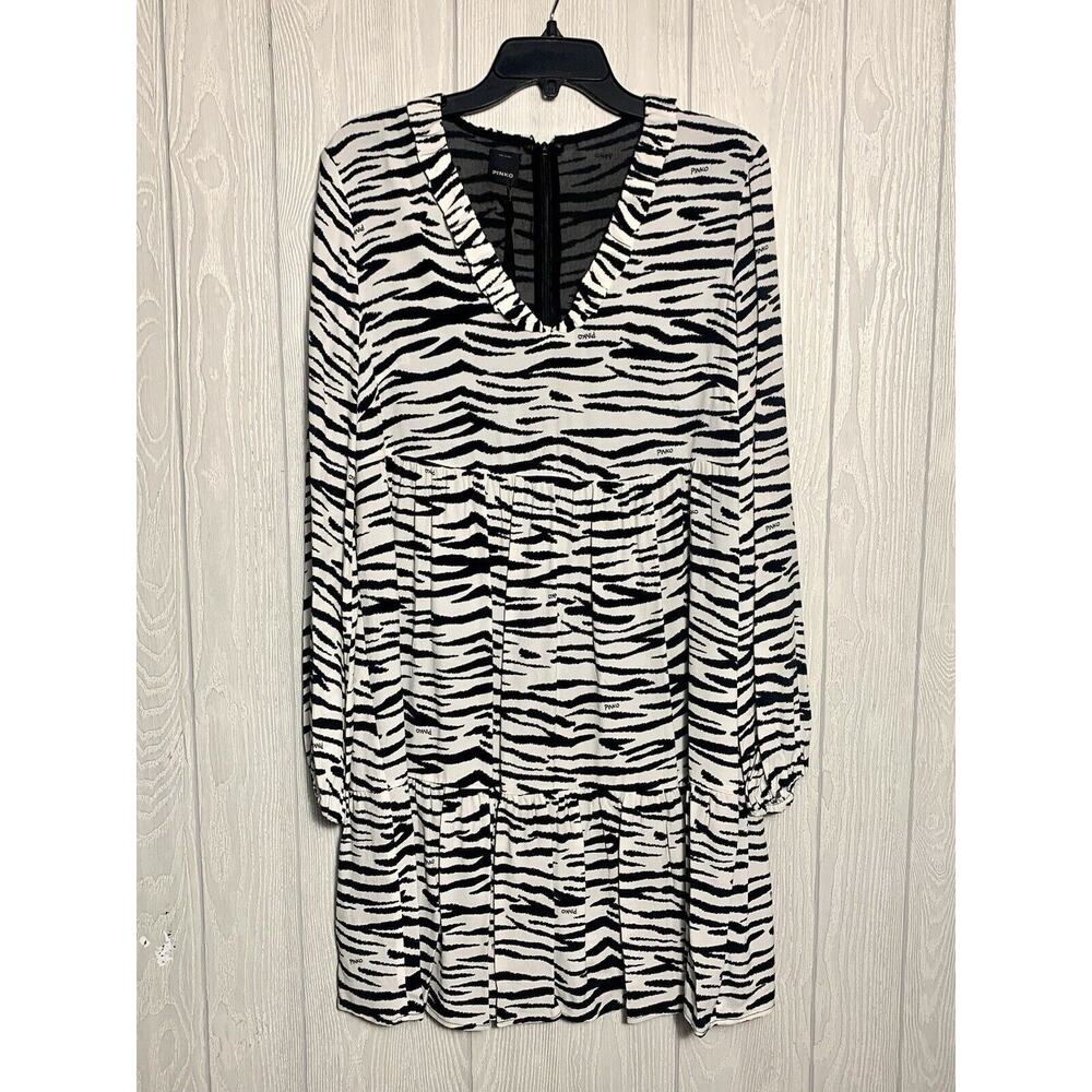 Pinko Utopia Zebra Stripe Black White Dress Size 40 (US 4) NWT